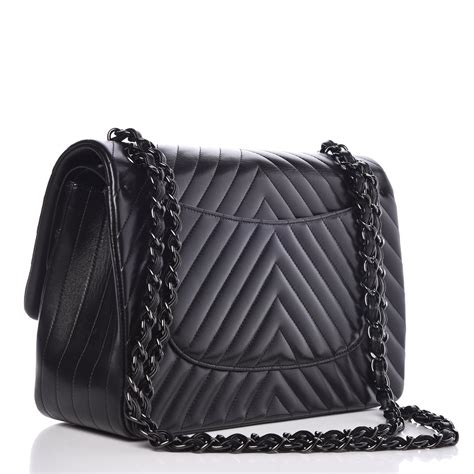 CHANEL Lambskin Chevron Quilted Jumbo Double Flap So 